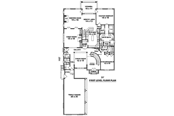 Floor Plan - Main Floor for European House Plan #81-1344 - 3 bed, 4 bath