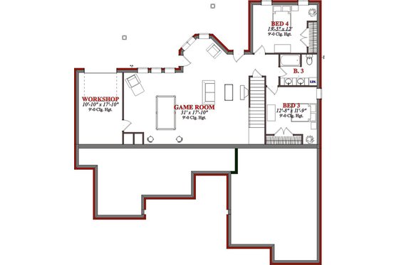 Floor Plan - Lower Floor for Traditional House Plan #63-193 - 5 bed, 3 bath