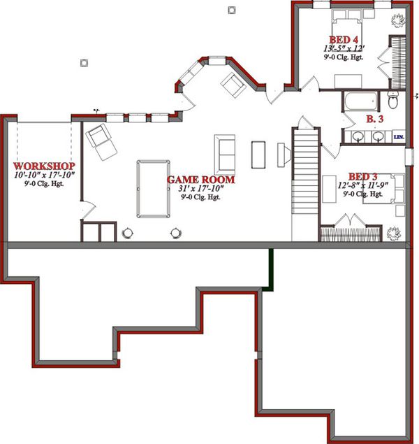 Traditional Floor Plan - Lower Floor Plan #63-193