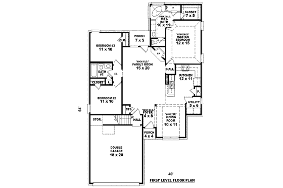 Floor Plan - Main Floor for European House Plan #81-1429 - 3 bed, 2 bath