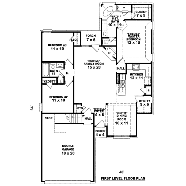 Floor Plan - Main Floor for European House Plan #81-1429 - 3 bed, 2 bath
