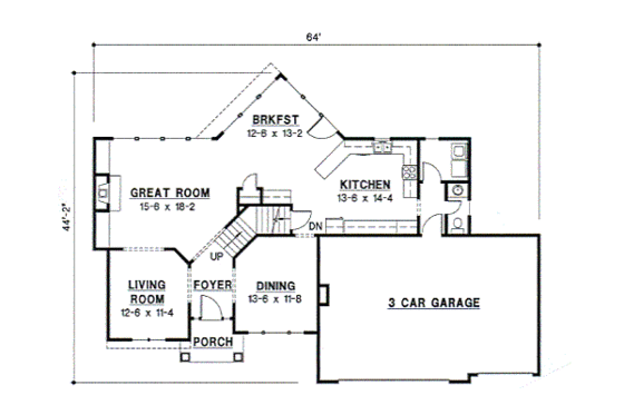 Floor Plan - Main Floor for Traditional House Plan #67-543 - 4 bed, 3.5 bath