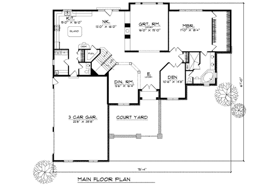 Floor Plan - Main Floor for European House Plan #70-523 - 4 bed, 3.5 bath