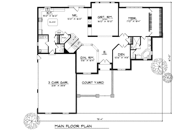 Home Plan - Floor Plan - Main Floor for European House Plan #70-523 - 4 bed, 3.5 bath