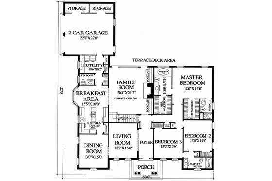 Floor Plan - Main Floor for Southern House Plan #137-179 - 3 bed, 2 bath