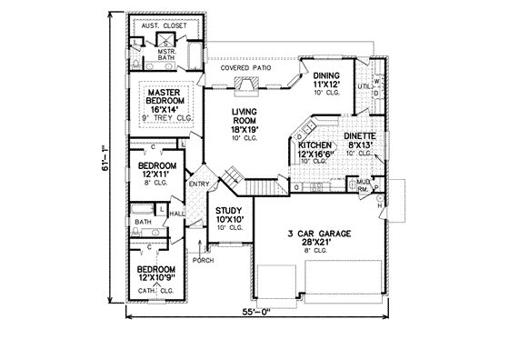 Floor Plan - Main Floor for Traditional House Plan #65-502 - 3 bed, 2 bath