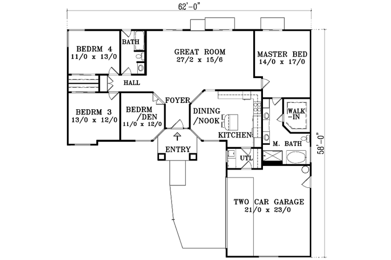House Plan Design - Floor Plan - Main Floor for Colonial House Plan #1-1368 - 4 bed, 2 bath