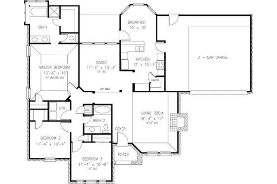 Floor Plan - Main Floor for Traditional House Plan #410-144 - 3 bed, 2 bath
