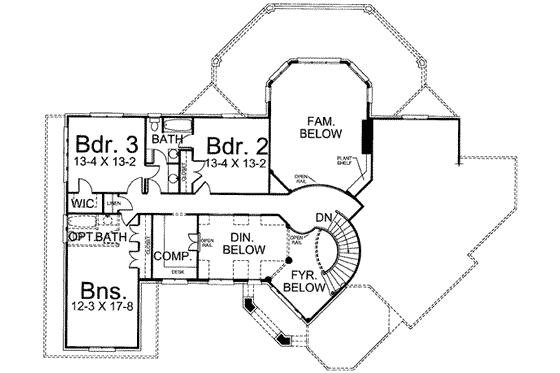 Floor Plan - Upper Floor for European House Plan #119-152 - 4 bed, 2.5 bath