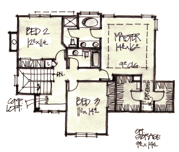 Architectural House Design - Craftsman Floor Plan - Upper Floor Plan #20-250