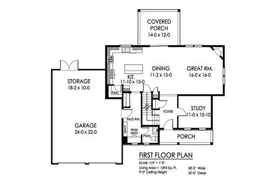 Floor Plan - Main Floor for Traditional House Plan #1010-243 - 3 bed, 2.5 bath