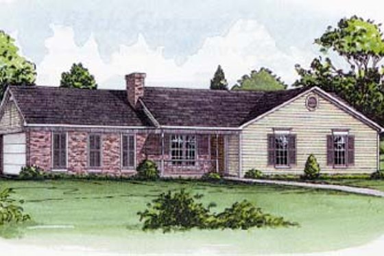 Exterior - Front Elevation for Ranch House Plan #16-102 - 3 bed, 2 bath