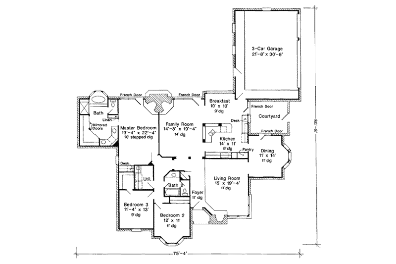 House Blueprint - Floor Plan - Main Floor for European House Plan #410-143 - 3 bed, 2 bath