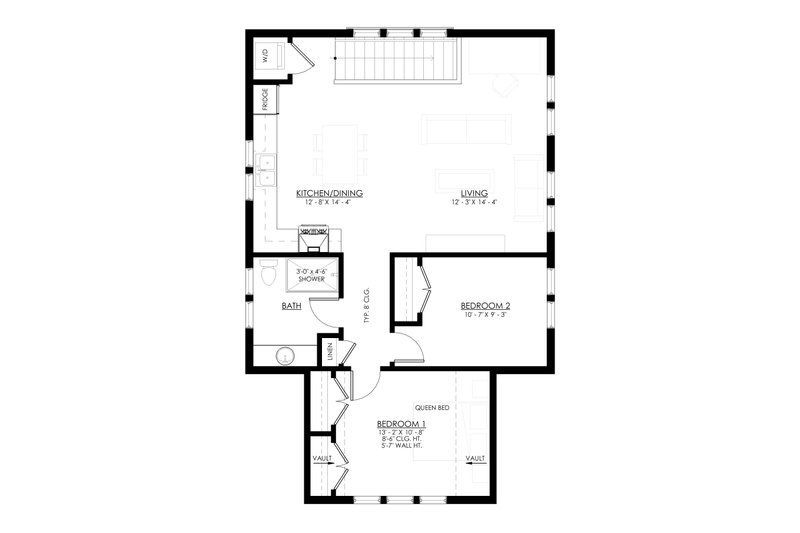 House Blueprint - Floor Plan - Upper Floor 1 for Farmhouse House Plan #1114-45 - 2 bed, 1 bath