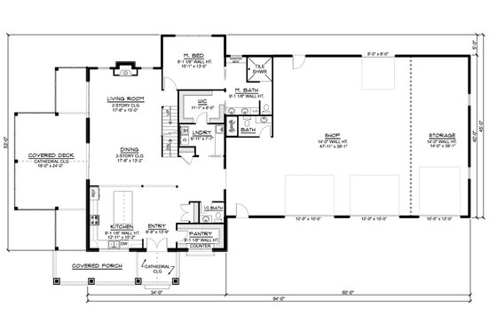 Floor Plan - Main Floor for Barndominium House Plan #1064-197 - 3 bed, 3.5 bath