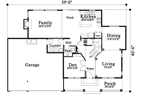 Floor Plan - Main Floor for Traditional House Plan #78-130 - 4 bed, 2.5 bath