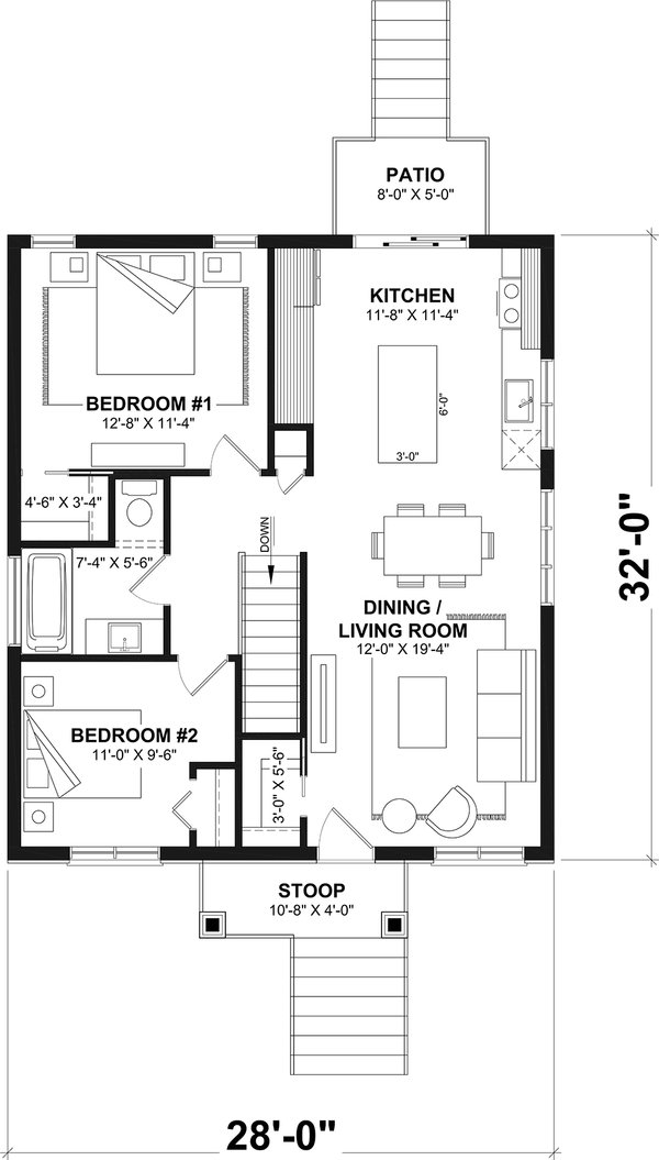 Dream House Plan - Floor Plan - Main Floor for Craftsman House Plan #23-2910 - 2 bed, 1 bath
