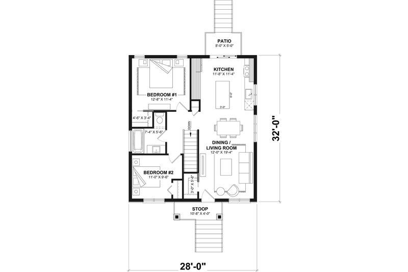 Dream House Plan - Floor Plan - Main Floor for Craftsman House Plan #23-2910 - 2 bed, 1 bath