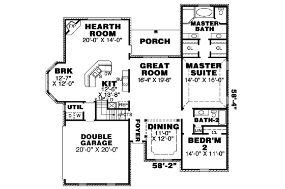 Floor Plan - Main Floor for Southern House Plan #34-172 - 3 bed, 3 bath