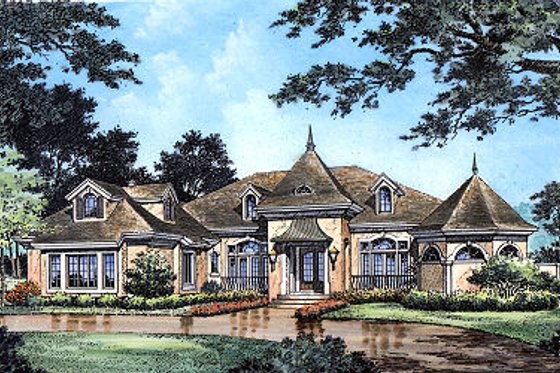 Exterior - Front Elevation for European House Plan #417-420 - 4 bed, 4 bath
