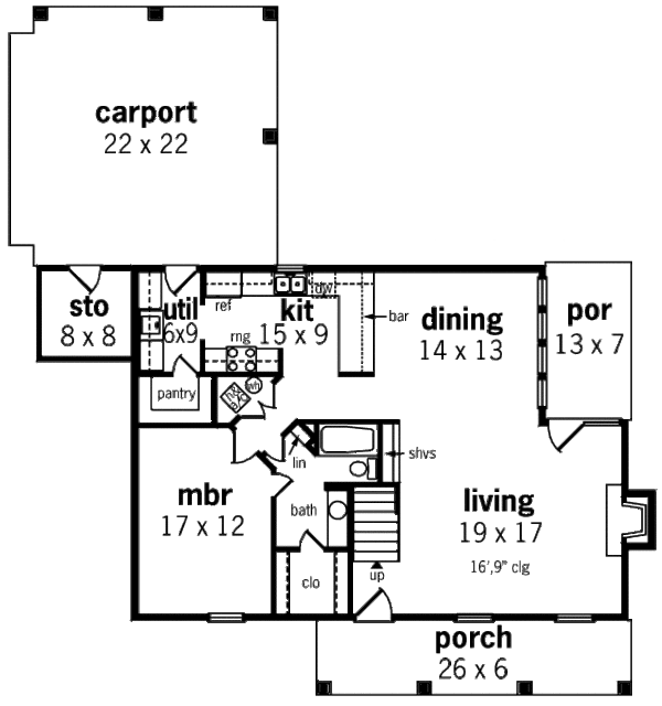 Home Plan - Southern Floor Plan - Main Floor Plan #45-321