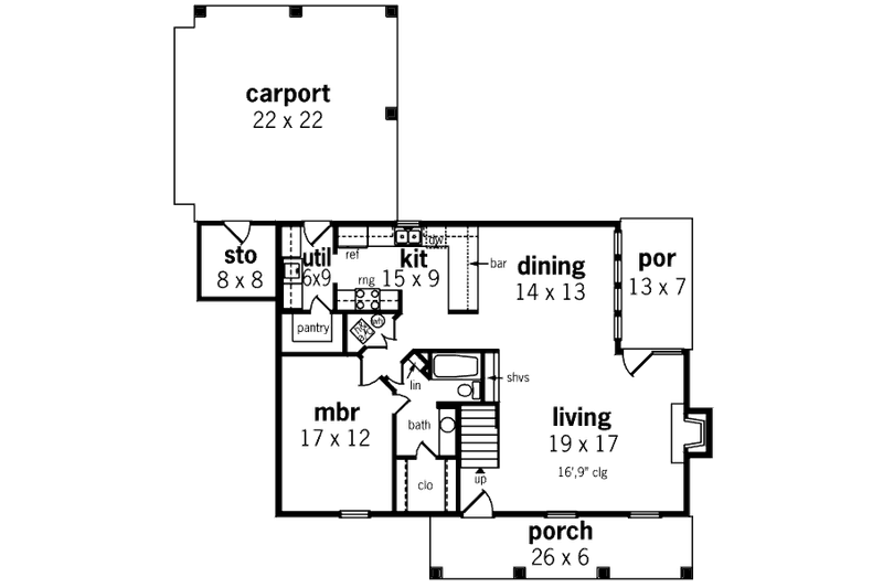 Home Plan - Floor Plan - Main Floor for Southern House Plan #45-321 - 2 bed, 2 bath