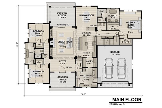 Floor Plan - Main Floor for Contemporary House Plan #51-585 - 3 bed, 2.5 bath