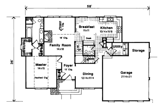 Floor Plan - Main Floor for European House Plan #41-149 - 4 bed, 2.5 bath