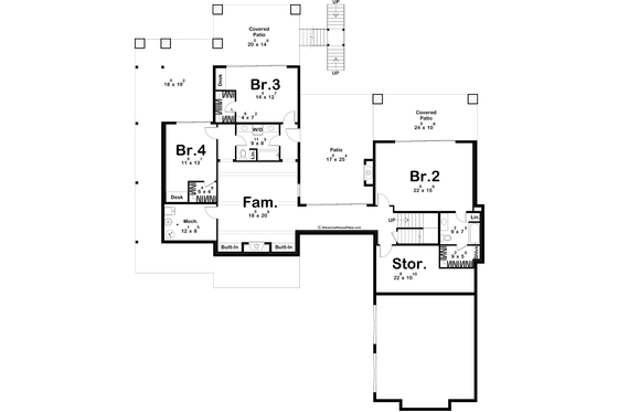 Floor Plan - Lower Floor for European House Plan #455-361 - 1 bed, 1.5 bath
