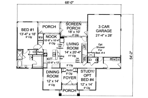 Floor Plan - Main Floor for Craftsman House Plan #20-1829 - 3 bed, 3 bath