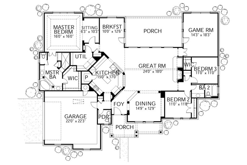 House Design - Floor Plan - Main Floor for Traditional House Plan #80-166 - 3 bed, 2.5 bath