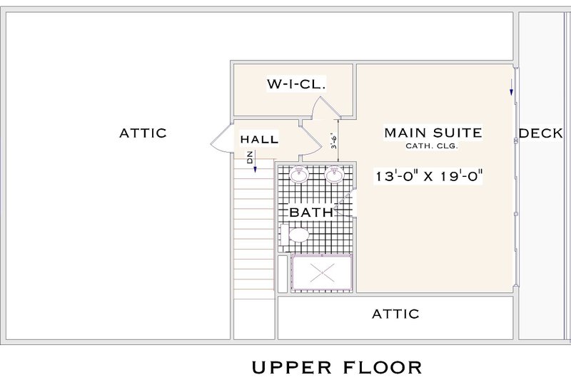 Architectural House Design - Floor Plan - Upper Floor for Cottage House Plan #3-353 - 3 bed, 2 bath