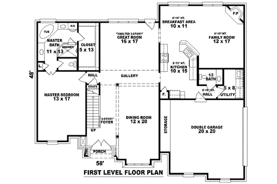 Floor Plan - Main Floor for European House Plan #81-1012 - 4 bed, 2.5 bath
