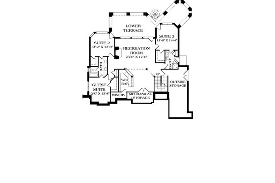 Floor Plan - Lower Floor for Craftsman House Plan #453-22 - 4 bed, 4.5 bath