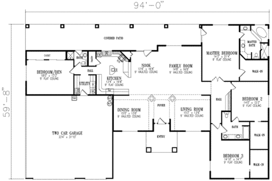 Floor Plan - Main Floor for Adobe / Southwestern House Plan #1-794 - 4 bed, 3 bath