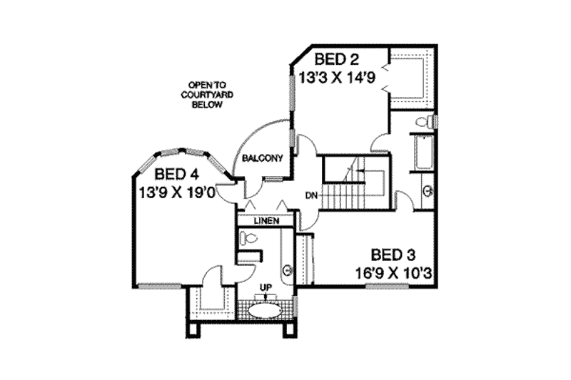 Home Plan - Floor Plan - Upper Floor for Mediterranean House Plan #60-555 - 4 bed, 3.5 bath