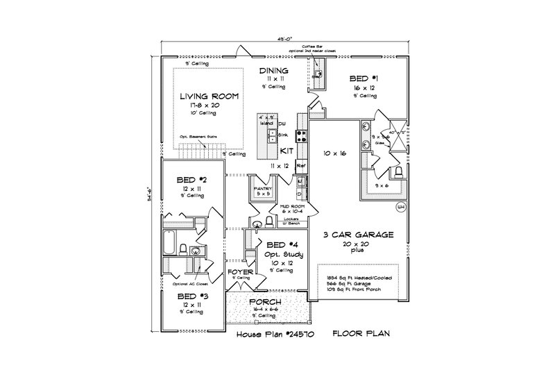 Home Plan - Floor Plan - Main Floor for Cottage House Plan #513-2363 - 4 bed, 2.5 bath