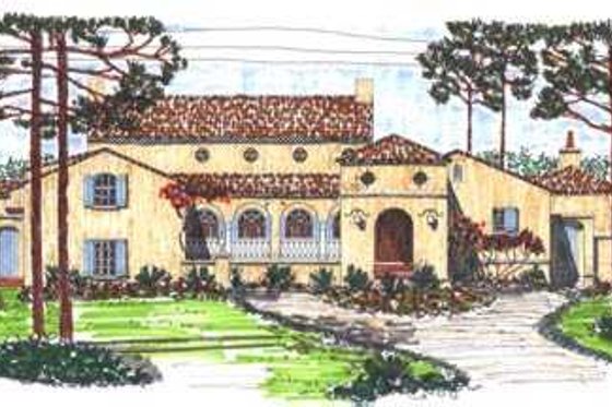Exterior - Front Elevation for Mediterranean House Plan #76-117 - 3 bed, 2.5 bath