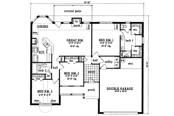Floor Plan - Main Floor for Traditional House Plan #42-288 - 3 bed, 2 bath