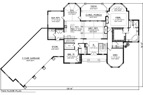 Floor Plan - Main Floor for Ranch House Plan #70-1063 - 2 bed, 2.5 bath