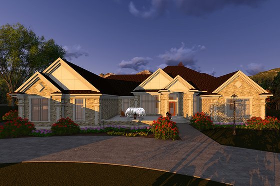 Exterior - Front Elevation 3 for Ranch House Plan #70-1548 - 4 bed, 4 bath