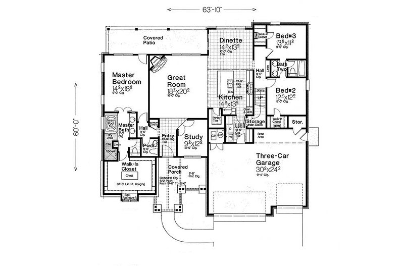 Dream House Plan - Floor Plan - Main Floor for Ranch House Plan #310-1312 - 3 bed, 2.5 bath