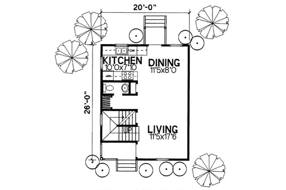 Floor Plan - Main Floor for Cottage House Plan #50-237 - 3 bed, 1.5 bath