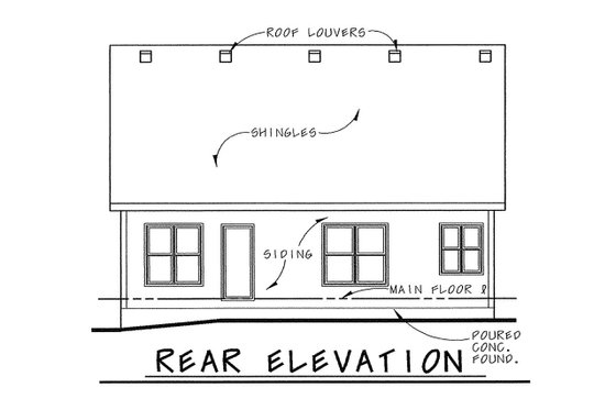 Exterior - Rear Elevation for Bungalow House Plan #20-1743 - 3 bed, 2 bath
