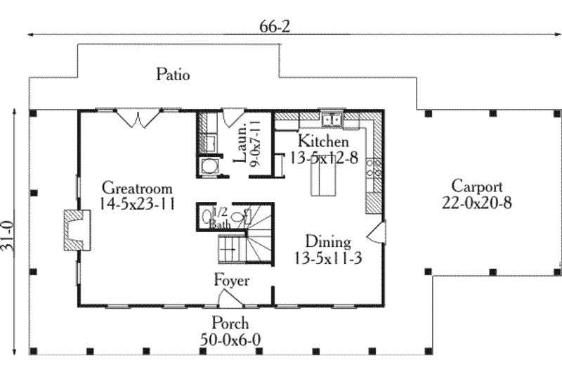 Architectural House Design - Floor Plan - Main Floor for Farmhouse House Plan #406-219 - 3 bed, 2.5 bath