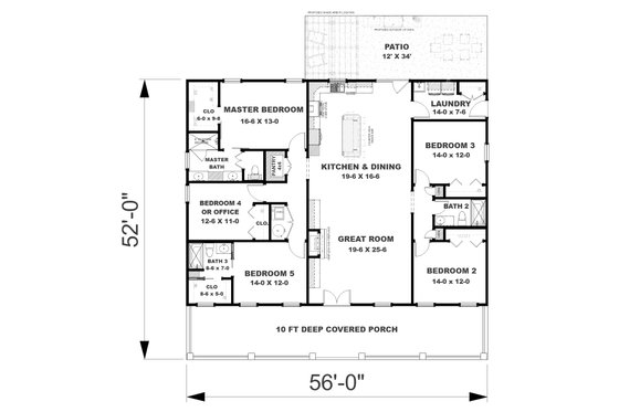 Floor Plan - Main Floor for Farmhouse House Plan #44-278 - 5 bed, 3 bath