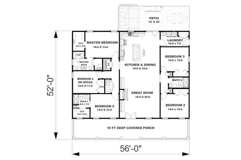 House Design - Floor Plan - Main Floor for Farmhouse House Plan #44-278 - 5 bed, 3 bath