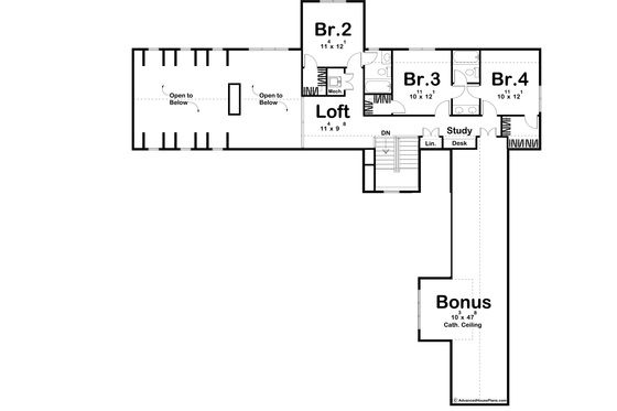 Floor Plan - Upper Floor for Farmhouse House Plan #455-263 - 4 bed, 3.5 bath