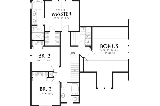 Upper level floor plan - 1950 square foot Craftsman home