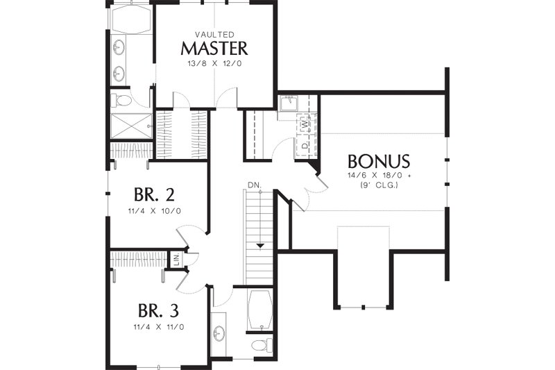 House Plan Design - Upper level floor plan - 1950 square foot Craftsman home